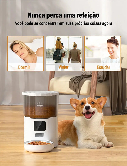 Comedouro Automático Inteligente 4L | Dispenser de Ração Wi-Fi com App para Gatos e Cães - Tigela Inox vivariso