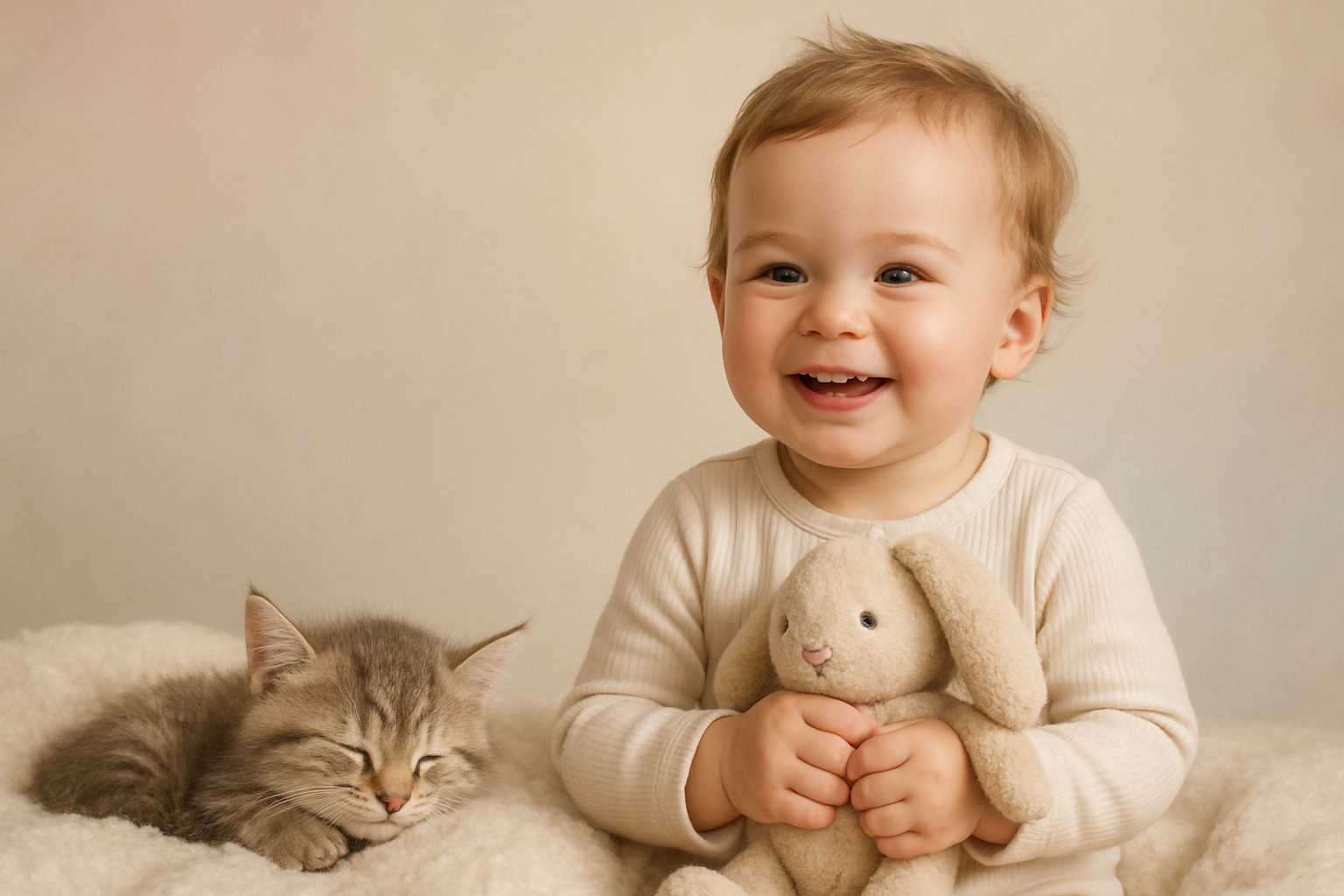 صورة فاخرة للطفل والقطة على الجانب