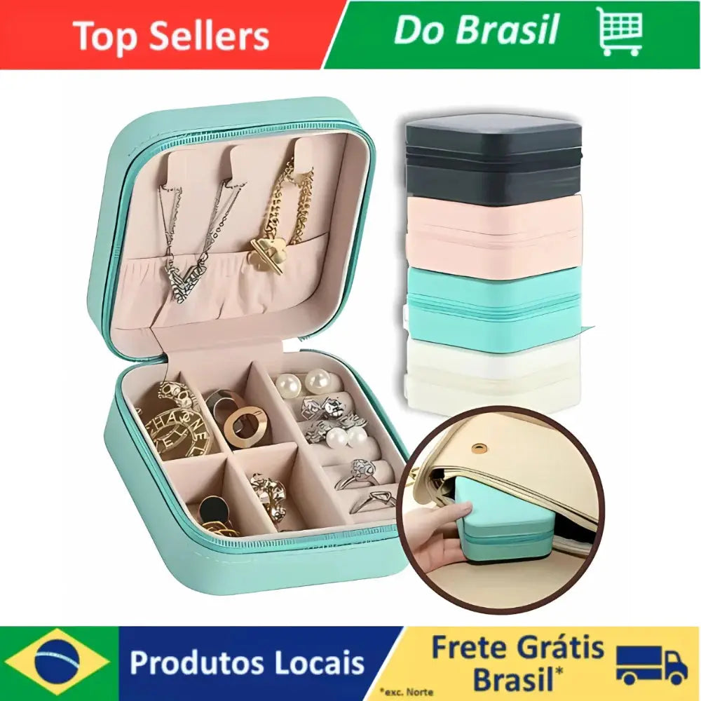 Porta Jóias Mini Maleta Estojo Compacto para Viagem - Organize Brincos, Colares e Anéis Zaya