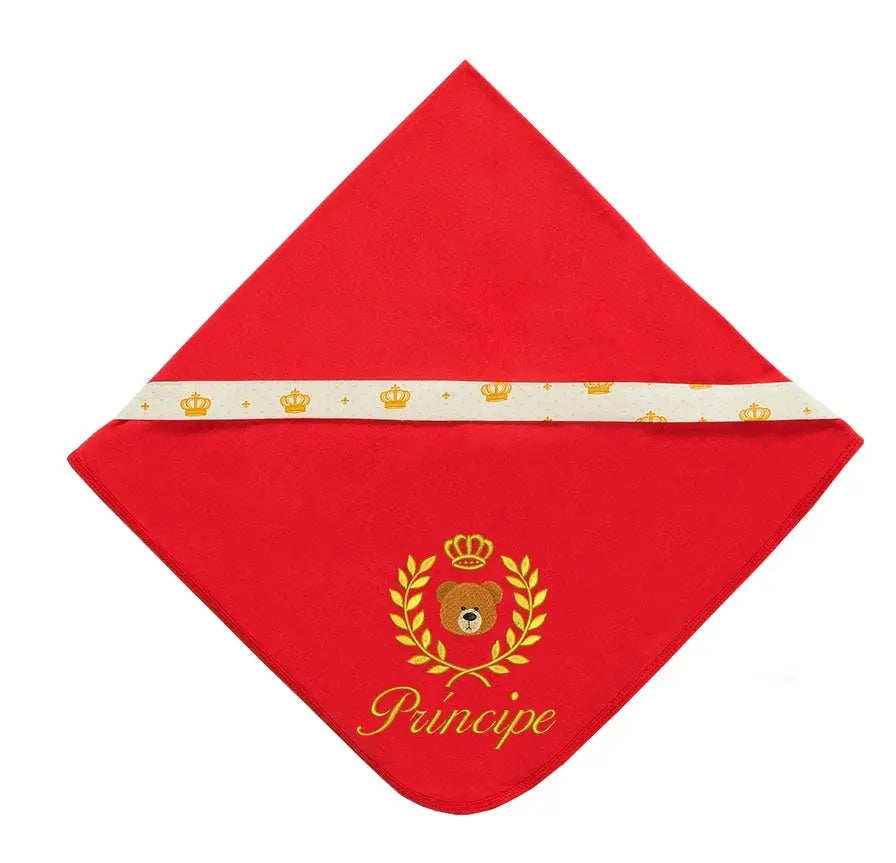 Conjunto de Roupa Maternidade Vermelha com Estampa de Coroas - Jumpsuit, Almofada, Chapéu e Luvas de Algodão 100% - Comodidade Garantida - Vivariso