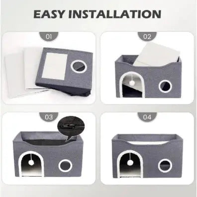 Casinha Gato 2 Andares Moderna com Arranhador e Bolinha de Pelúcia - Vivariso