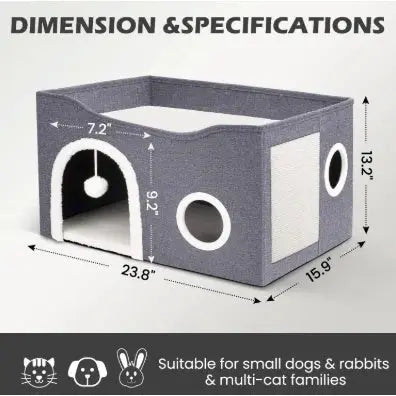 Casinha Gato 2 Andares Moderna com Arranhador e Bolinha de Pelúcia - Vivariso