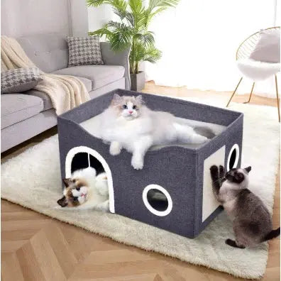 Casinha Gato 2 Andares Moderna com Arranhador e Bolinha de Pelúcia Zaya