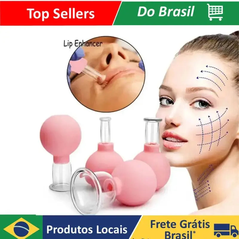 Kit de Ventosa de Vidro Anticelulite para Lifting Facial e Massagem Zaya