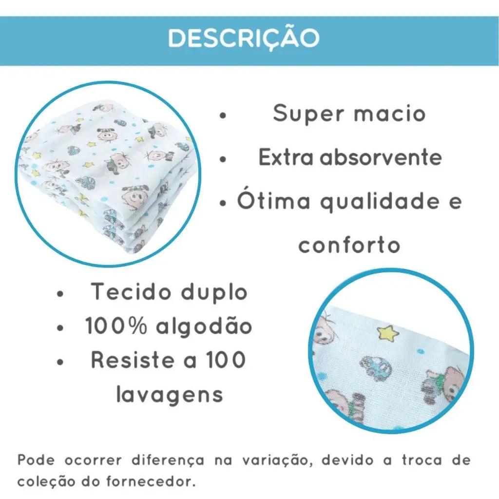 5 Bolsas de Travesseiro de Algodão 100% para Bebê Menino - Azul, Extra Mole e Alta Absorção Zaya