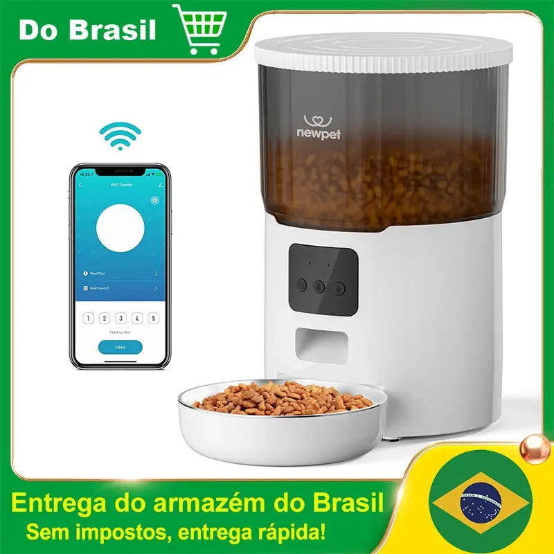 Comedouro Automático Inteligente 4L | Dispenser de Ração Wi-Fi com App para Gatos e Cães - Tigela Inox vivariso
