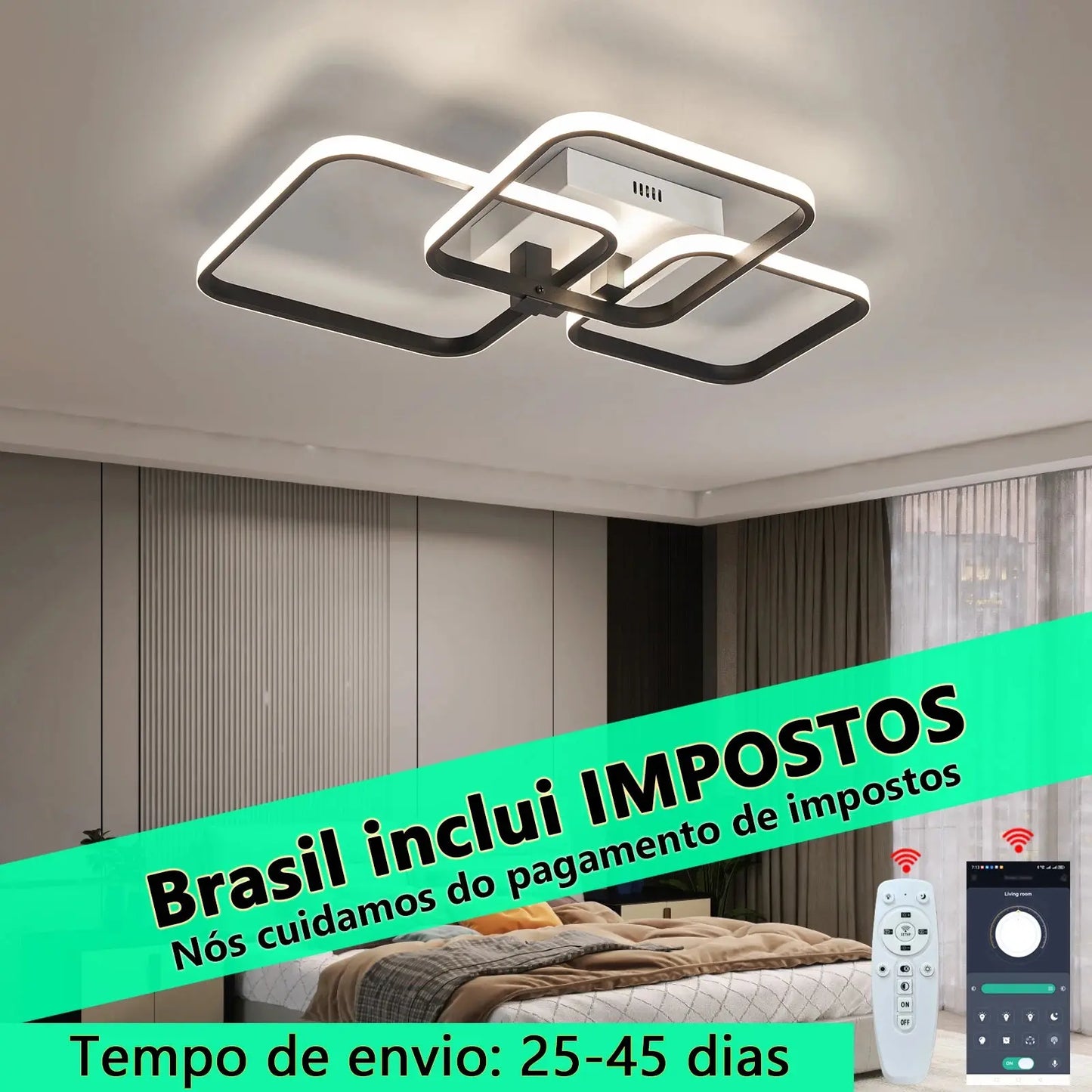 Luminária de Teto LED Moderna | Plafon Inteligente com Controle Remoto e Dimmable para Quarto e Sala vivariso