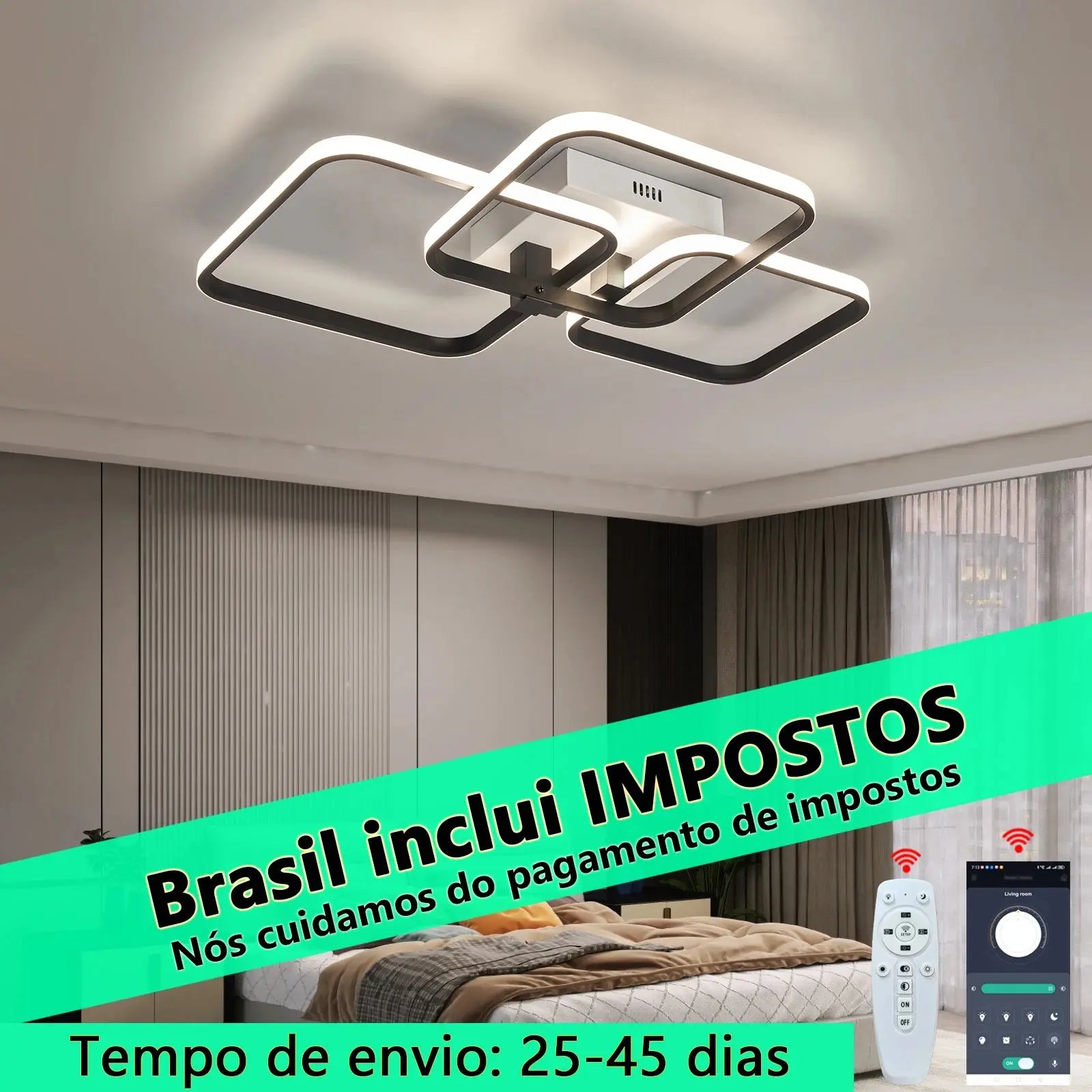 Luminária de Teto LED Moderna | Plafon Inteligente com Controle Remoto e Dimmable para Quarto e Sala vivariso