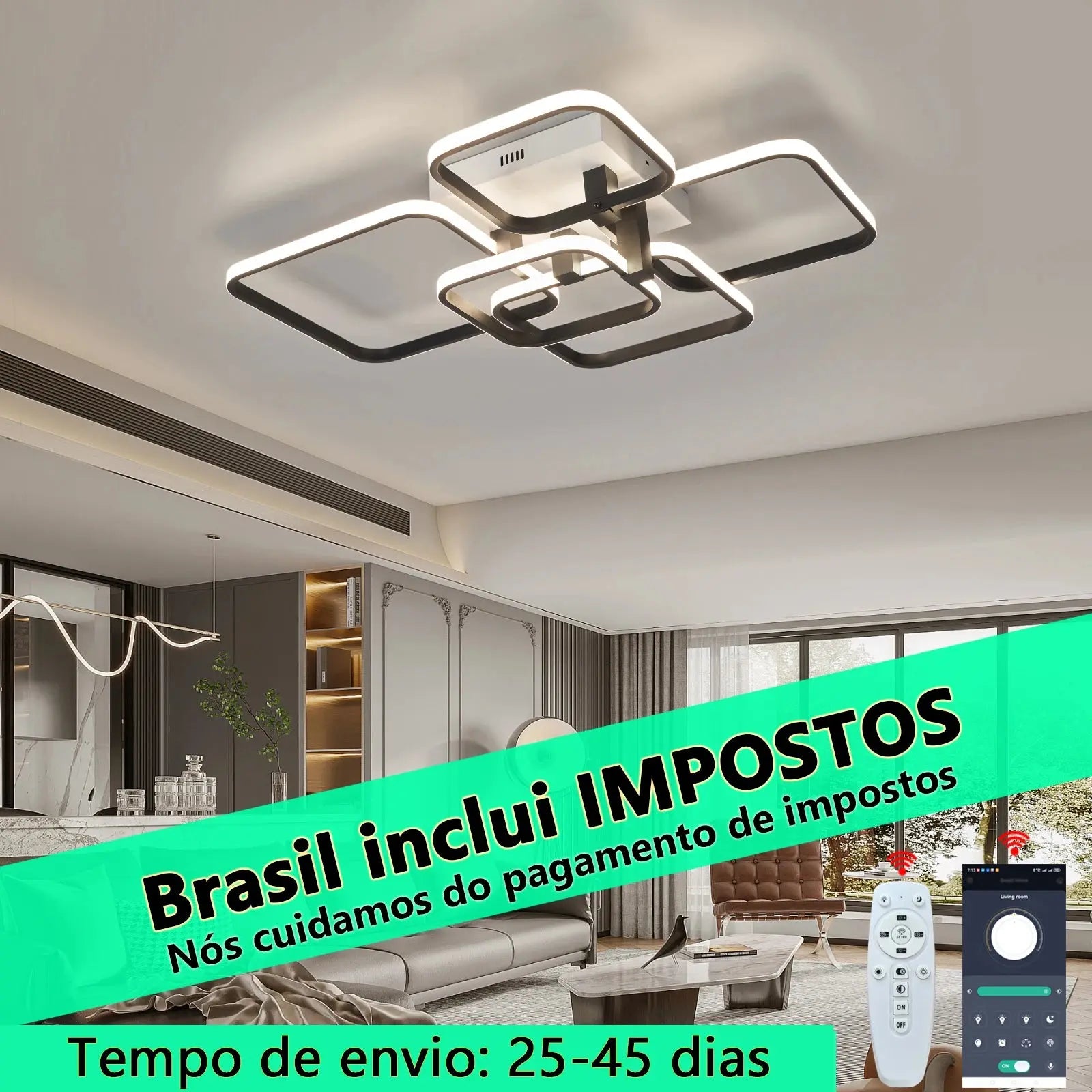 Luminária de Teto LED Moderna | Plafon Inteligente com Controle Remoto e Dimmable para Quarto e Sala vivariso