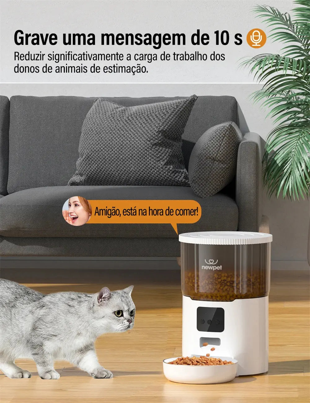 Comedouro Automático Inteligente 4L | Dispenser de Ração Wi-Fi com App para Gatos e Cães - Tigela Inox - Vivariso