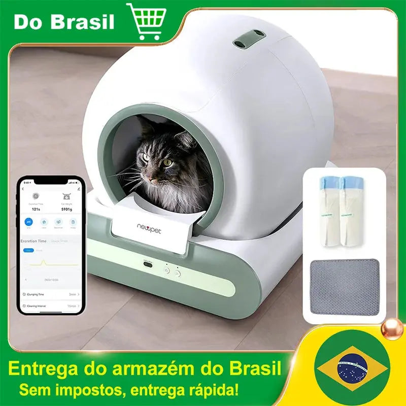 Caixa de Areia Automática Inteligente 65L | Sanitário Autolimpante com Esterilização UV e Controle por App para Gatos vivariso