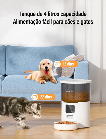 Comedouro Automático Inteligente 4L | Dispenser de Ração Wi-Fi com App para Gatos e Cães - Tigela Inox vivariso