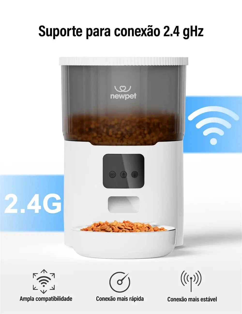 Comedouro Automático Inteligente 4L | Dispenser de Ração Wi-Fi com App para Gatos e Cães - Tigela Inox - Vivariso